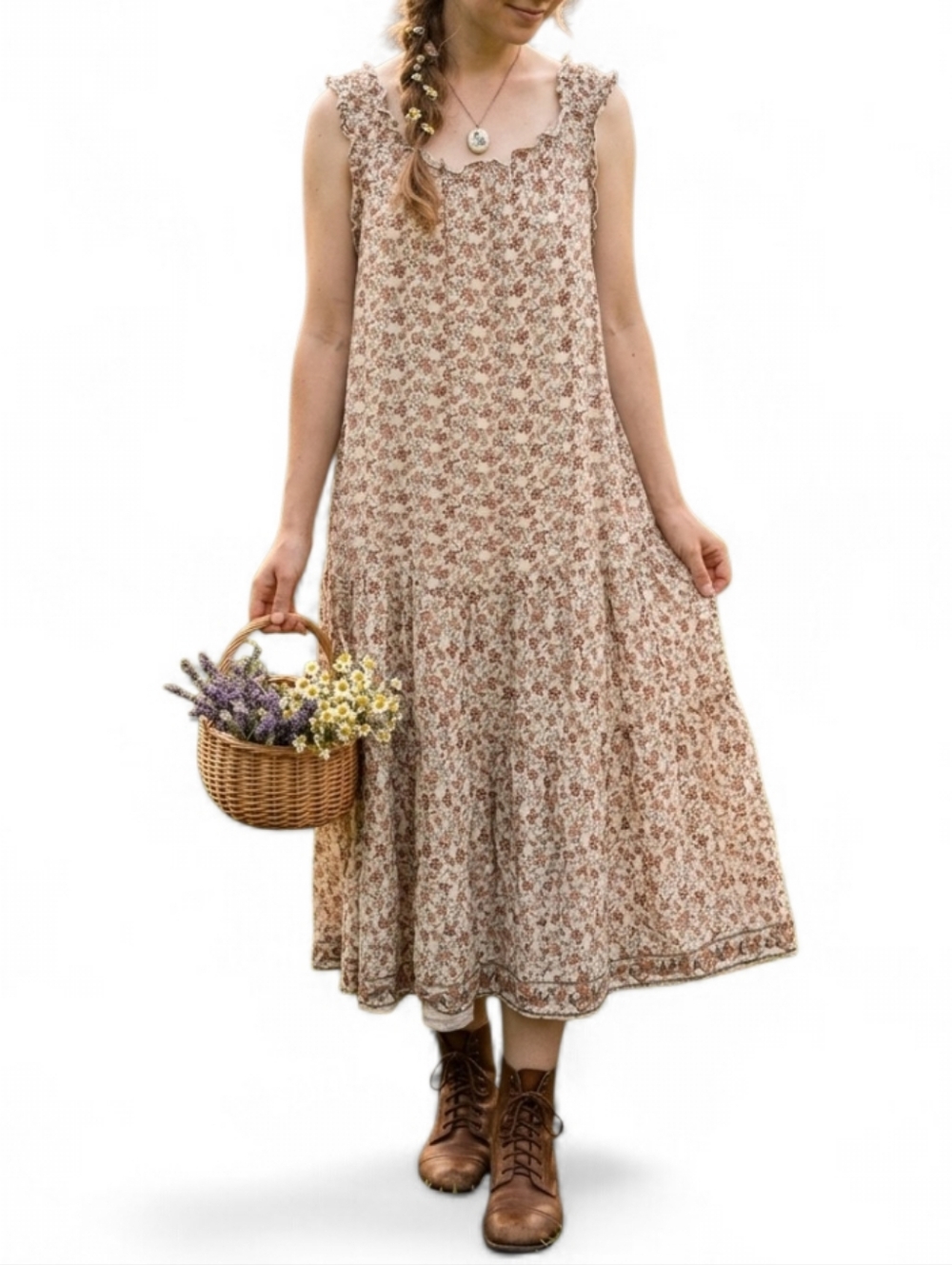 Max Studio London Floral Ruffle Midi Dress Large